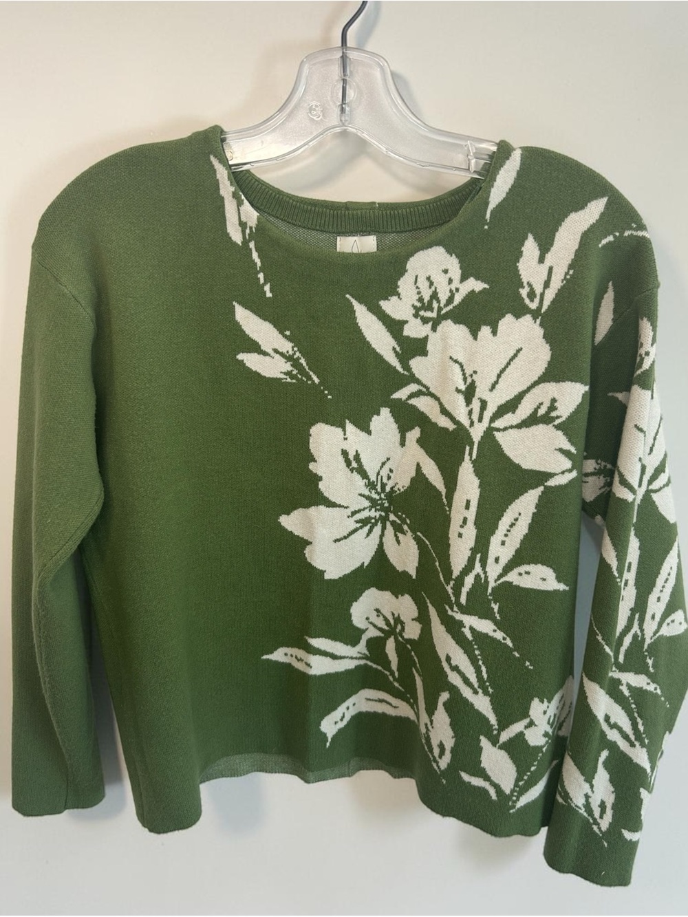 Joie Green Floral Sweater Button Back Rayon Knit -S